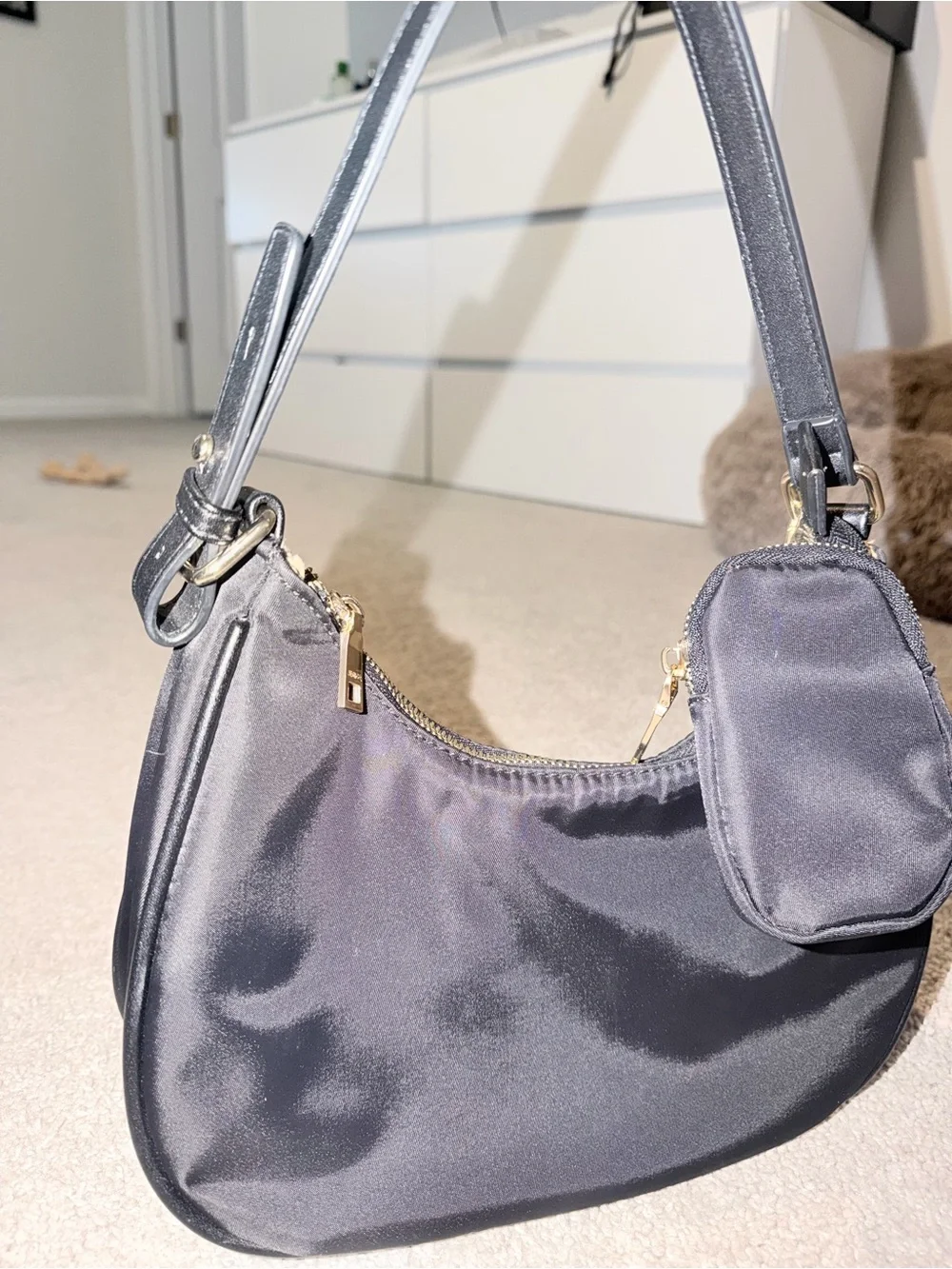 Classic Black Shoulder Bag with Coin Pouch